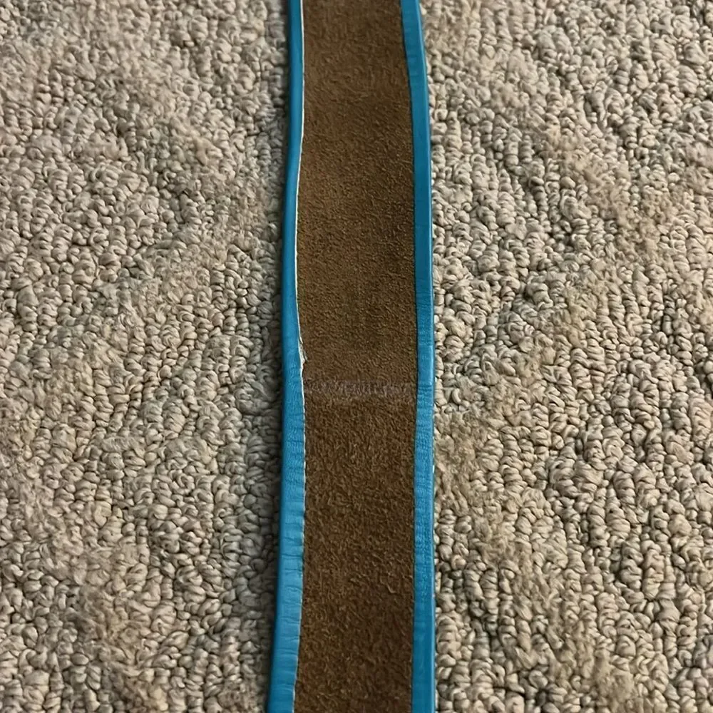 Vintage Teal lather belt with suede lining and gold buckle